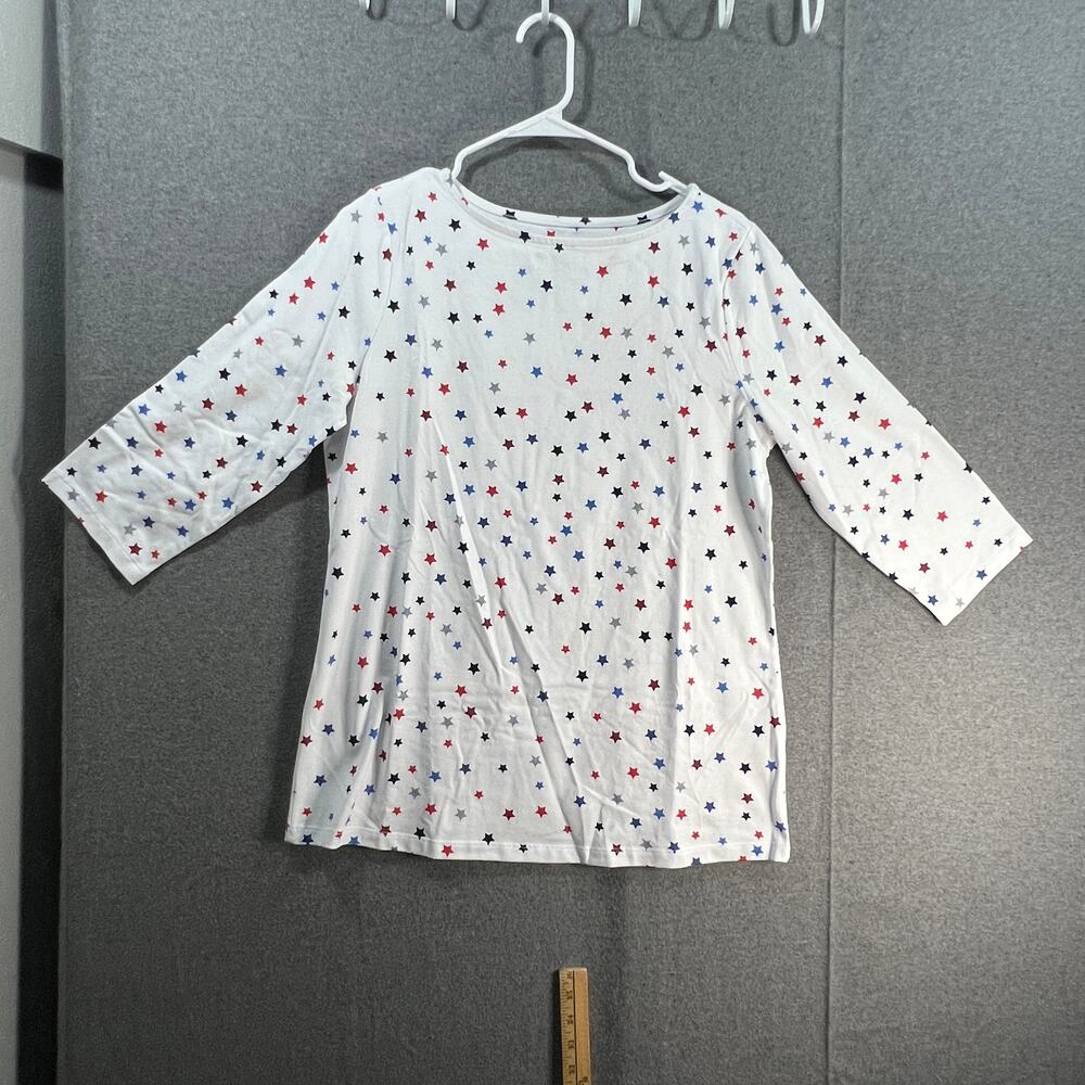Denim & Co. Printed Perfect Jersey Boat Neck 3/4 Sleeve Tuni White Small